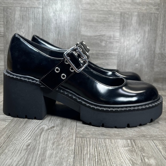 Madden Girl Shoes - Madden Girl Mary Jane Women 9.5 Black Platform Lug Sole Chunky Goth NEW